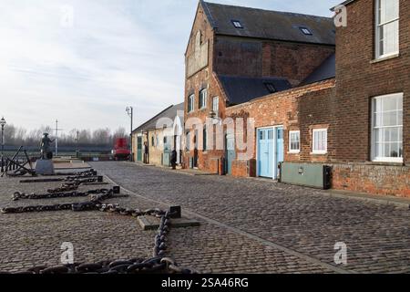 Old warehouse buildings and the probation service office on Purfleet Quay, Kings Lynn, Norfolk. Stock Photo