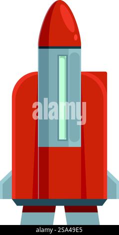 Cartoon spaceship with a porthole is ready for interstellar travel to discover new planets. Red cartoon spaceship ready for launching to explore new planets Stock Vector