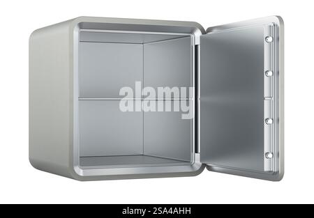 Opened empty safe with combination lock, 3D rendering isolated on white background Stock Photo