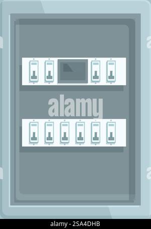 Illustration of an electrical panel featuring rows of circuit breakers, essential for managing and protecting electrical circuits in various settings. Electrical panel with circuit breakers controlling power supply in building Stock Vector
