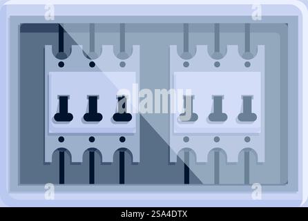 Grey electric panel with circuit breakers controlling the power supply in a residential building. Electric panel with circuit breakers controlling power supply in a residential building Stock Vector