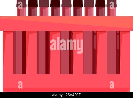 Set of medical test tubes containing blood or other biomaterial samples is standing in a special plastic box for safe transportation and storage. Medical test tubes standing in a special plastic box for transportation and storage Stock Vector
