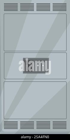 Server rack with ventilation grilles and a control panel is storing important data. Server rack being used in data center for network security Stock Vector