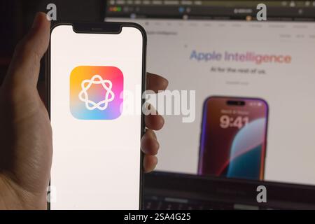Slovenia, Ljubljana - 28 Jan 2025: Apple Intelligence AI logo displayed on smartphoone screen Stock Photo
