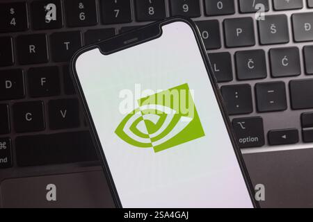 Slovenia, Ljubljana - 28 Jan 2025: Nvidia logo displayed on smartphone screen Stock Photo