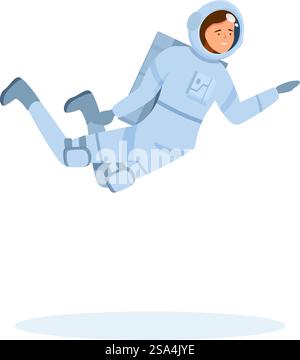 Female astronaut is floating in the vast expanse of space, enjoying the feeling of weightlessness. Female astronaut floating in space wearing spacesuit and smiling Stock Vector