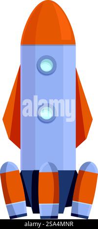 Cartoon rocket ship is standing by to blast off into outer space. Cartoon rocket ship waiting on launch pad for space travel Stock Vector