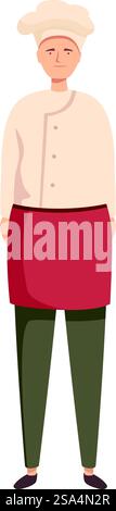 Confident chef man is standing wearing a uniform and hat, ready to cook. Confident chef man standing wearing uniform and hat illustration Stock Vector