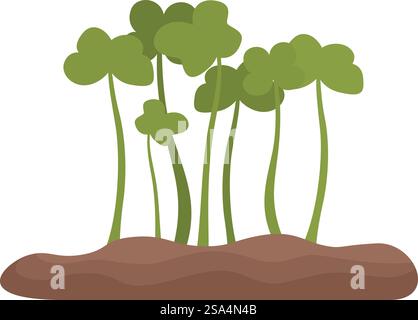 Microgreens growing from the ground up on white background. Microgreens with long stems growing from the ground up Stock Vector