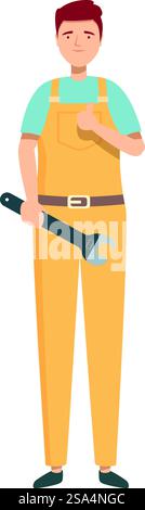 Smiling handyman is holding a wrench and giving a thumbs up. Confident handyman holding a wrench and giving a thumbs up Stock Vector