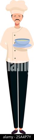 Confident chef is holding a bowl of soup, ready to serve. Confident chef holding a bowl of soup wearing uniform Stock Vector