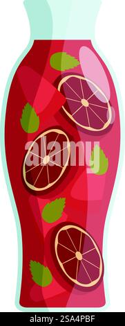 This illustration features a refreshing summer beverage perfect for quenching your thirst on a hot day. Refreshing summer sangria with sliced oranges and mint leaves in glass pitcher Stock Vector