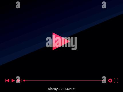 Simple video player is showing a red play button, with a dark background. Video player showing a red play button on dark background Stock Vector