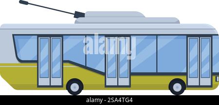 Yellow trolleybus moving on electricity through a city street, public transportation illustration. Yellow trolleybus moving through city street public transportation illustration Stock Vector
