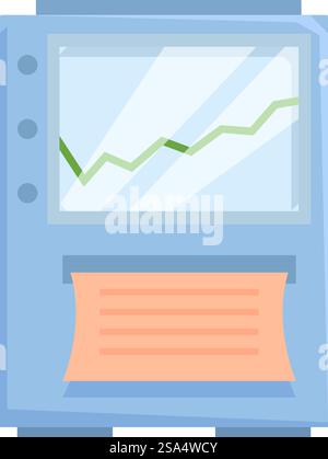 Atm machine dispensing cash and printing a receipt with a graph showing positive growth. Atm machine printing receipt showing growing chart for successful financial transaction Stock Vector