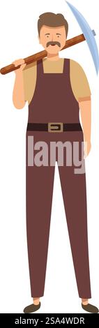 Coal miner is posing, holding a pickaxe over his shoulder. Confident coal miner standing holding pickaxe over shoulder Stock Vector