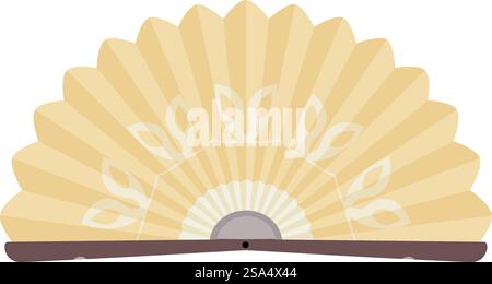 Traditional beige hand fan with floral pattern folding over wooden handle, isolated on white background. Traditional beige hand fan with floral pattern folding over wooden handle Stock Vector