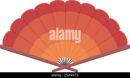 Traditional handheld folding fan with red and orange colors is standing on a white background. Traditional red and orange handheld folding fan for cooling down Stock Vector