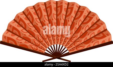 Traditional japanese fan featuring a floral pattern, used for cooling down during hot weather. Traditional japanese ornamental fan with floral pattern for cooling down Stock Vector