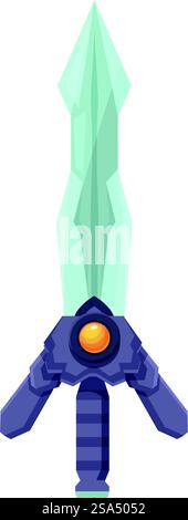 Fantasy short sword with a gem in the hilt standing upright on a white ...
