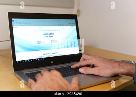 Barcelona, Spain. January 28, 2025: Deepseek AI model web page displayed on a modern laptop Stock Photo