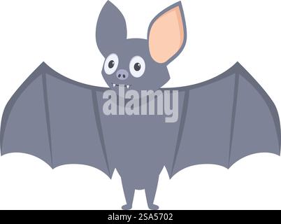 Cartoon illustration of a smiling grey bat spreading his wings, isolated on a white background. Happy grey bat spreading his wings on white background Stock Vector