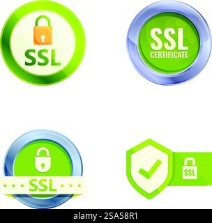 Ssl concept icons set cartoon vector. Secure sockets layer certificate. Secure online payment. Ssl concept icons set cartoon vector. Secure sockets layer certificate Stock Vector