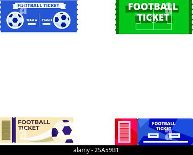 Collection of four stylized football ticket icons, ideal for sports event designs. Set of football match tickets icons Stock Vector