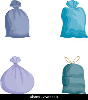 Illustration of four different colored garbage or trash bags isolated on white background. Set of colorful garbage bag icons Stock Vector