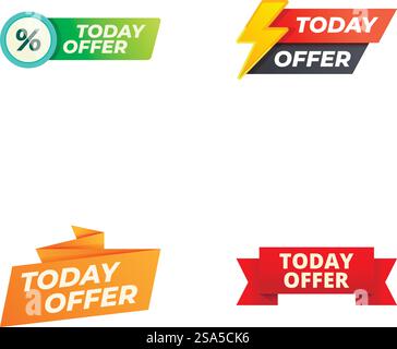 Collection of four bright and modern &rsquo;today offer&rsquo; promotional banners. Set of colorful today offer banners Stock Vector
