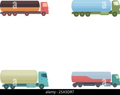 Illustration of four different colored vector trucks, isolated on a white background. Set of four vector truck icons Stock Vector