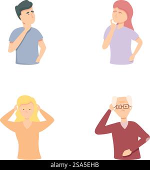Brain disease icons set cartoon vector. Problem memory loss, clouding mind. Mental heath. Brain disease icons set cartoon vector. Problem memory loss clouding mind Stock Vector