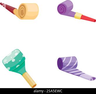 Party Blowers Vector Party noisemakers background. Green and yellow blowers seamless pattern ...