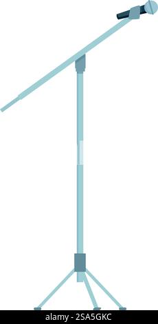 Professional microphone is securely mounted on a sturdy tripod, ready to capture high quality audio. Professional microphone standing on a tripod for recording studios and live performances Stock Vector