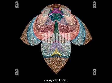 Multi-colored skeleton leaves arranged on black background Stock Photo