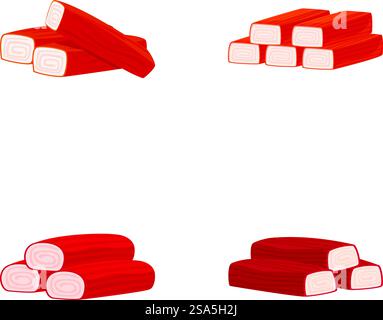 Four variations of stylized cartoon logs with red and beige coloring isolated on a white background. Set of cartoon logs with reddish bark Stock Vector