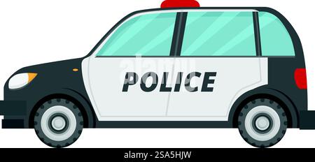 Illustration featuring a police car parked on a white background, showcasing its left side. Police car parked on white background showing left side Stock Vector