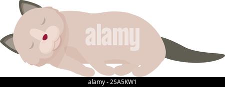 Illustration of a beige cat sleeping peacefully, isolated on white background. Cute beige cat sleeping peacefully on the floor Stock Vector