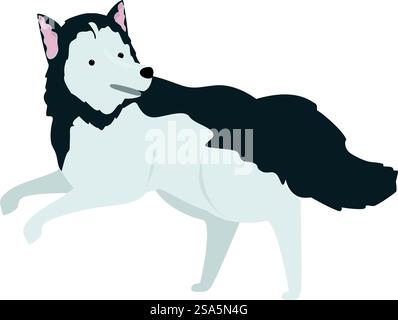 Illustration of a playful siberian husky dog running happily with its tongue out. Playful siberian husky dog running with tongue out Stock Vector