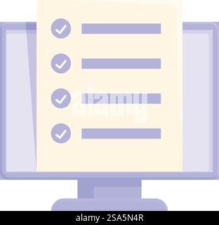 Computer is displaying a checklist on its screen, representing online tasks or assessments. Computer showing checklist for online survey, exam, or interview Stock Vector