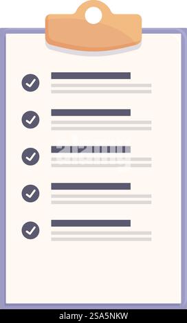 Clipboard is displaying a checklist with checkmarks, representing the completion of tasks in a business or personal context. Clipboard showing checkmarked checklist for task management and business planning Stock Vector