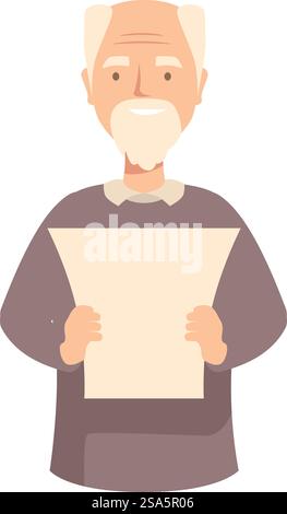 Happy elderly man presenting a blank sheet of paper, perfect for adding your own message or design. Smiling senior man holding a blank sheet of paper Stock Vector