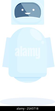 Cute white robot floating and smiling on white background. Cute robot is floating happily on a white background Stock Vector