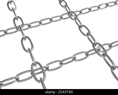 Strained chains from silver metal. Security power concepts. Isolated on white Stock Photo