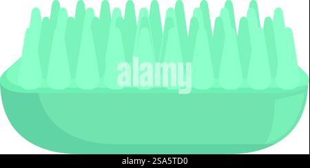 Cleaning brush with plastic handle and turquoise bristles for scrubbing. Green cleaning brush scrubbing away dirt and grime Stock Vector
