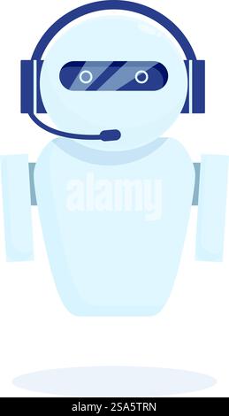 White modern robot wearing a headset is answering questions from customers. White modern robot wearing headset working as a customer service Stock Vector