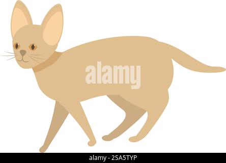 Simple stylized drawing of an abyssinian cat walking with a collar. Abyssinian cat walking with collar minimalist illustration Stock Vector