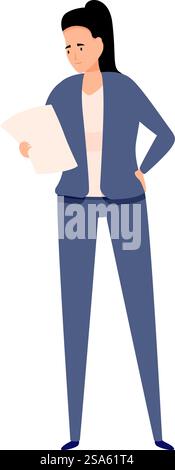 Businesswoman reading document, executive analyzing report, office worker holding paper illustration. Businesswoman is holding and reading a document Stock Vector