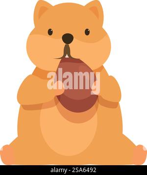 Cartoon hamster eating a seed, funny animal character illustration. Cute hamster eating big seed sitting on white background Stock Vector