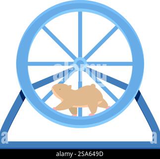 Cute hamster running on blue wheel, hamster wheel toy for domestic animal. Hamster is doing exercise running on a blue wheel Stock Vector